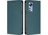 Custodia Per Xiaomi 12 /Xiaomi 12X /Xiaomi 12S, Flip Cover In Finto Cuoio Antiurto Magnetica Con Supporto Verde