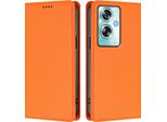 Custodia In Pelle Per Oppo A79 5G, Custodia Magnetica In Finto Cuoio Con Supporto Arancione