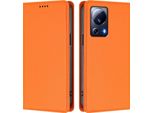 Custodia In Pelle Per Xiaomi 13 Lite, Custodia Magnetica In Finto Cuoio Con Supporto Arancione