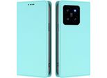 Custodia Per Xiaomi 14, Flip Cover In Finto Cuoio Antiurto Magnetica Con Supporto Turchese
