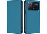 Custodia In Pelle Per Xiaomi Poco X6 Pro, Custodia Flip Magnetica In Finto Cuoio Con Supporto Lake Blu