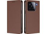 Custodia In Pelle Per Xiaomi 15, Flip Case Magnetico In Finto Cuoio Con Supporto Marrone
