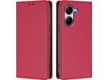 Custodia Per Xiaomi Poco X7 Pro, Flip Cover In Finto Cuoio Antiurto Magnetico Con Supporto Rosso