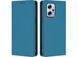 Custodia Per Xiaomi Poco X4 Gt/Redmi Note 12T Pro, Flip Cover In Finto Cuoio Antiurto Magnetica Con Supporto Blu