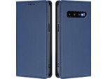Custodia In Pelle Per Samsung Galaxy S10, Flip Case Magnetico In Finto Cuoio Con Supporto Blu Scuro