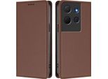 Custodia Per Telefono Cellulare Per Tcl 503, Flip Cover In Finto Cuoio Antiurto Custodia Magnetica Con Supporto Marrone