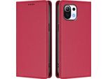 Custodia Per Xiaomi Mi 11 Lite, Flip Cover In Finto Cuoio Antiurto E Magnetica Con Supporto Rosso