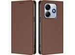 Custodia Per Xiaomi Redmi Note 14 4G, Custodia Magnetica Antiurto Con Supporto In Finto Cuoio Flip Cover Marrone