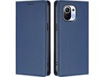 Custodia In Pelle Per Xiaomi Mi 11, Flip Case Magnetico In Finto Cuoio Con Supporto Blu Scuro