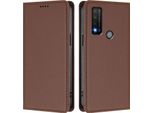 Custodia Per Telefono Cellulare Per Tcl 20R, Flip Cover In Finto Cuoio Antiurto Magnetica Con Supporto Marrone