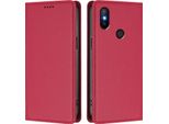 Custodia Per Xiaomi Mi A2 (Mi 6X), Flip Cover In Finto Cuoio Antiurto Magnetica Con Supporto Rosso