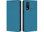 Custodia Per Telefono Cellulare Per Tcl 20R, Flip Cover In Finto Cuoio Antiurto Magnetica Con Supporto Blu