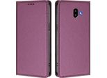 Custodia In Pelle Per Samsung Galaxy J6 Plus, Flip Case Magnetico In Finto Cuoio Con Supporto Viola