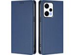 Custodia Per Xiaomi Poco F5/Redmi Note 12 Turbo 5G, Flip Cover In Finto Cuoio Antiurto Magnetica Con Supporto Blu Scuro