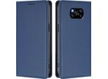 Custodia Per Xiaomi Poco X3/Poco X3 Nfc/Poco X3 Pro, Flip Cover In Finto Cuoio Antiurto Magnetica Con Supporto Blu Scuro