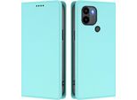 Custodia Per Xiaomi Redmi A1+/A2+, Flip Cover In Finto Cuoio Antiurto Magnetica Con Supporto Turchese