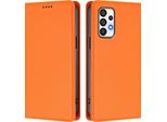 Custodia In Pelle Per Samsung Galaxy A72, Flip Case Magnetico In Finto Cuoio Con Supporto Arancione