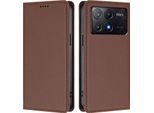 Custodia Per Xiaomi Poco X6 Pro, Flip Cover In Finto Cuoio Antiurto Magnetica Con Supporto Marrone