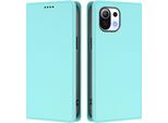 Custodia Per Xiaomi Mi 11 Lite, Flip Cover In Finto Cuoio Antiurto Magnetica Con Supporto Turchese