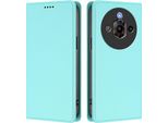 Custodia Per Telefono Cellulare Per Zte Nubia Focus Pro 5G, Custodia Magnetica Antiurto In Finto Cuoio Flip Cover Con Supporto Turchese