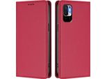 Custodia Per Xiaomi Poco M3 Pro/Redmi Note 10 5G, Flip Cover In Finto Cuoio Antiurto Magnetica Con Supporto Rosso