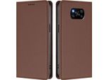 Custodia In Pelle Per Xiaomi Poco X3/Poco X3 Nfc/Poco X3 Pro, Custodia Flip Magnetica In Finto Cuoio Con Supporto Marrone