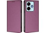 Custodia Per Xiaomi Redmi 13 4G, Flip Cover In Finto Cuoio Antiurto Magnetica Con Supporto Viola