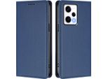 Custodia In Pelle Per Xiaomi Poco X5 Pro/Redmi Note 12 Pro 5G, Custodia Flip Magnetica In Finto Cuoio Con Supporto Blu Scuro