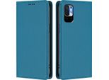 Custodia Per Xiaomi Poco M3 Pro/Redmi Note 10 5G, Flip Cover In Finto Cuoio Antiurto Magnetica Con Supporto Blu