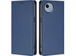 Custodia In Pelle Per Sharp Aquos Wish4, Custodia Flip Magnetica In Finto Cuoio Con Supporto Blu Scuro