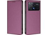 Custodia In Pelle Per Xiaomi Poco X6 Pro, Custodia Magnetica In Finto Cuoio Con Supporto Viola