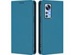 Custodia Per Xiaomi 12 /Xiaomi 12X /Xiaomi 12S, Flip Cover In Finto Cuoio Antiurto Magnetica Con Supporto Blu