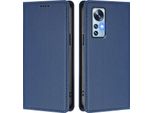 Custodia Per Xiaomi 12 /Xiaomi 12X /Xiaomi 12S, Flip Cover In Finto Cuoio Antiurto Magnetica Con Supporto Blu Scuro