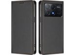 Custodia In Pelle Per Xiaomi Poco X6 Pro, Flip Case Magnetico In Finto Cuoio Con Supporto Nero