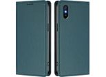 Custodia Per Xiaomi Redmi 9A, Flip Cover In Finto Cuoio Antiurto Magnetica Con Supporto Verde