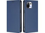 Custodia Per Xiaomi Mi 11 Lite, Flip Cover In Finto Cuoio Antiurto E Magnetica Con Supporto Blu Scuro