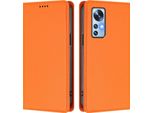 Custodia Per Xiaomi 12 /Xiaomi 12X /Xiaomi 12S, Flip Cover In Finto Cuoio Antiurto Magnetica Con Supporto Arancione