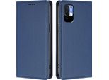 Custodia Per Xiaomi Poco M3 Pro/ Redmi Note 10 5G, Flip Cover In Finto Cuoio Antiurto Magnetica Con Supporto Blu Scuro