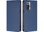 Custodia Per Xiaomi Redmi Note 10 Pro/Note 10 Pro Max, Flip Cover In Finto Cuoio Antiurto Magnetica Con Supporto Blu Scuro