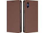 Custodia Per Xiaomi Redmi 9A, Flip Cover In Finto Cuoio Antiurto Magnetica Con Supporto Marrone