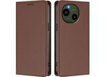 Custodia Per Sharp Aquos R9, Flip Cover In Finto Cuoio Antiurto Magnetica Con Supporto Marrone