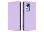 Custodia In Pelle Per Xiaomi 12 /Xiaomi 12X /Xiaomi 12S, Custodia Flip Magnetica In Finto Cuoio Con Supporto Viola Chiaro