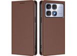 Custodia Per Xiaomi Redmi K70 Ultra, Flip Cover In Finto Cuoio Antiurto Magnetica Con Supporto Marrone