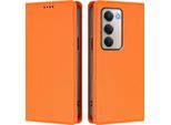 Custodia In Pelle Per Xiaomi Redmi 15 5G/4G, Custodia Magnetica In Finto Cuoio Con Supporto Arancione