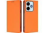 Custodia Per Xiaomi Redmi 13 4G, Flip Cover In Finto Cuoio Antiurto Magnetica Con Supporto Arancione
