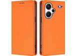 Custodia Per Xiaomi Redmi Note 13 Pro+, Flip Cover In Finto Cuoio Antiurto Magnetica Con Supporto Arancione