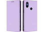 Custodia Per Xiaomi Mi A2 (Mi 6X), Flip Cover In Finto Cuoio Antiurto Magnetica Con Supporto Viola