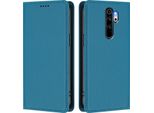 Custodia Per Xiaomi Redmi Note 8 Pro, Flip Cover In Finto Cuoio Antiurto Magnetica Con Supporto Blu
