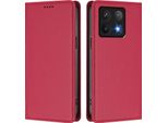 Custodia Per Xiaomi 14T Pro, Flip Cover In Finto Cuoio Antiurto E Magnetica Con Supporto Rosso