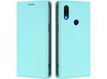 Custodia Per Xiaomi Redmi 7, Flip Cover In Finto Cuoio Antiurto Magnetica Con Supporto Turchese
